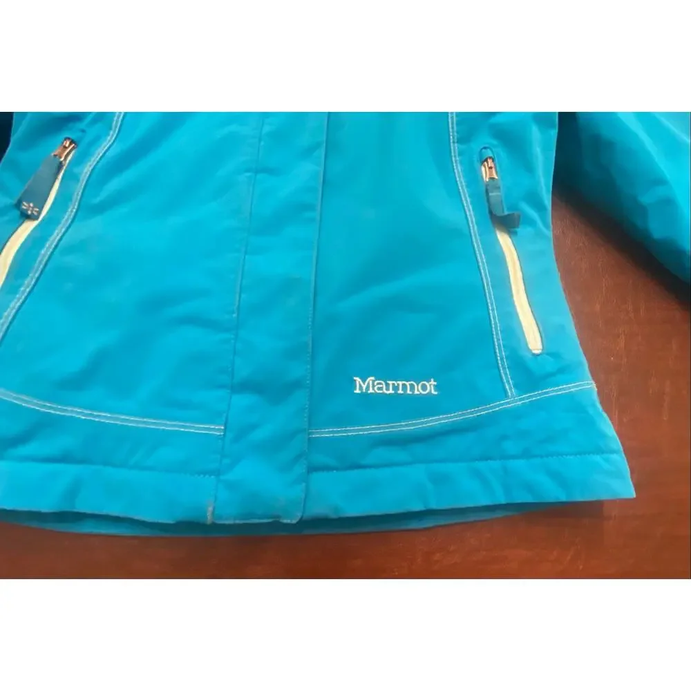 Marmot Girls Gravity Jacket Small Blue Hooded Insulated Ski Snow Coat Waterproof